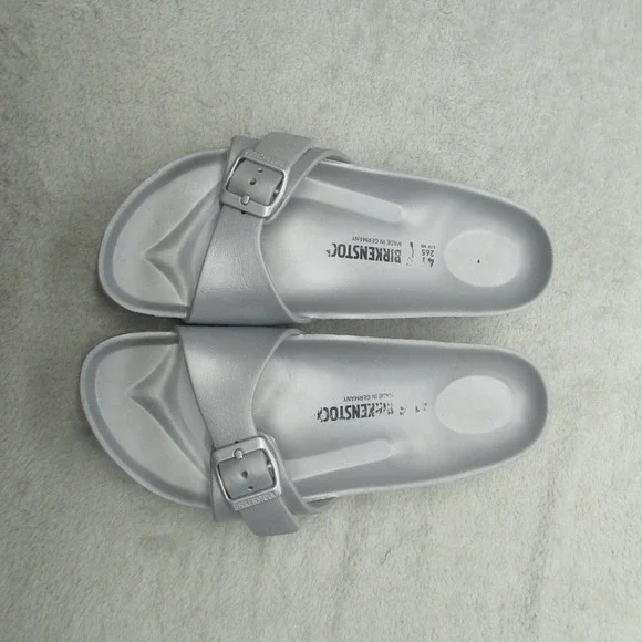 Birkenstock Unisex 10W 8M Sandals Gray Metallic Madrid EVA Buckle Slides Footbed - Picture 2 of 12